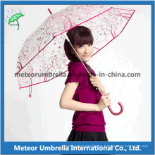 Impresión de regalo promocional Straight Plastic Flor Transparente Clear PVC Umbrella